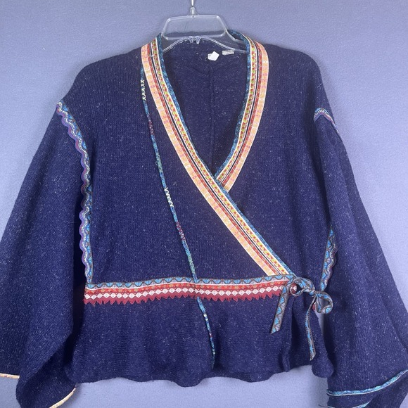 Moth Sweaters - MOTH ANTHROPOLOGIE Ribbon Trim Hippie Bohemian Wrap Sweater M Alpaca blend